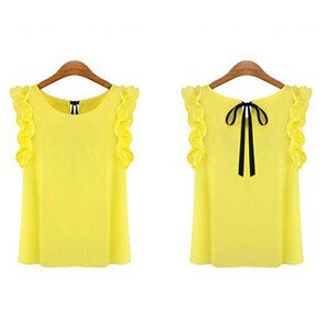 Zomer Sexy Chiffon Shirt Vrouwen Elegante Mode Strikje Blouse Casual O-hals Vlinder Mouwloze Witte Vrouwen Blouse: Yellow / Xl