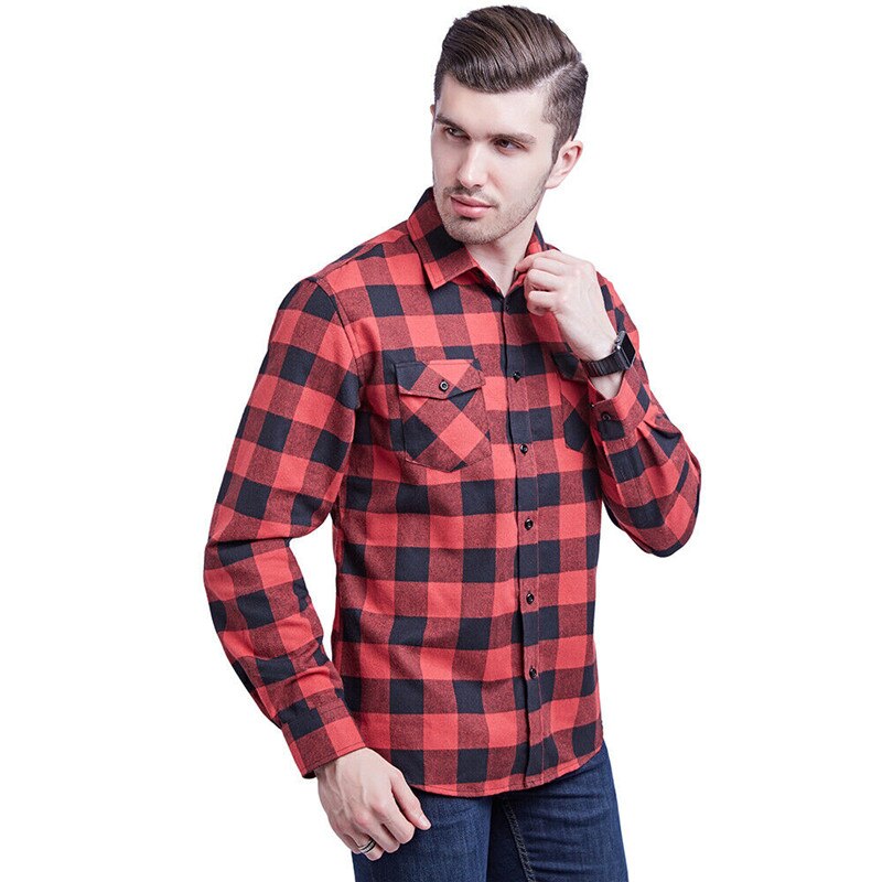 Herfst mannen Katoenen Plaid Shirt Slim Fit Lange Mouw Casual Mannen Tops Shirts mannen Controles Shirt 5 kleuren S-2XL