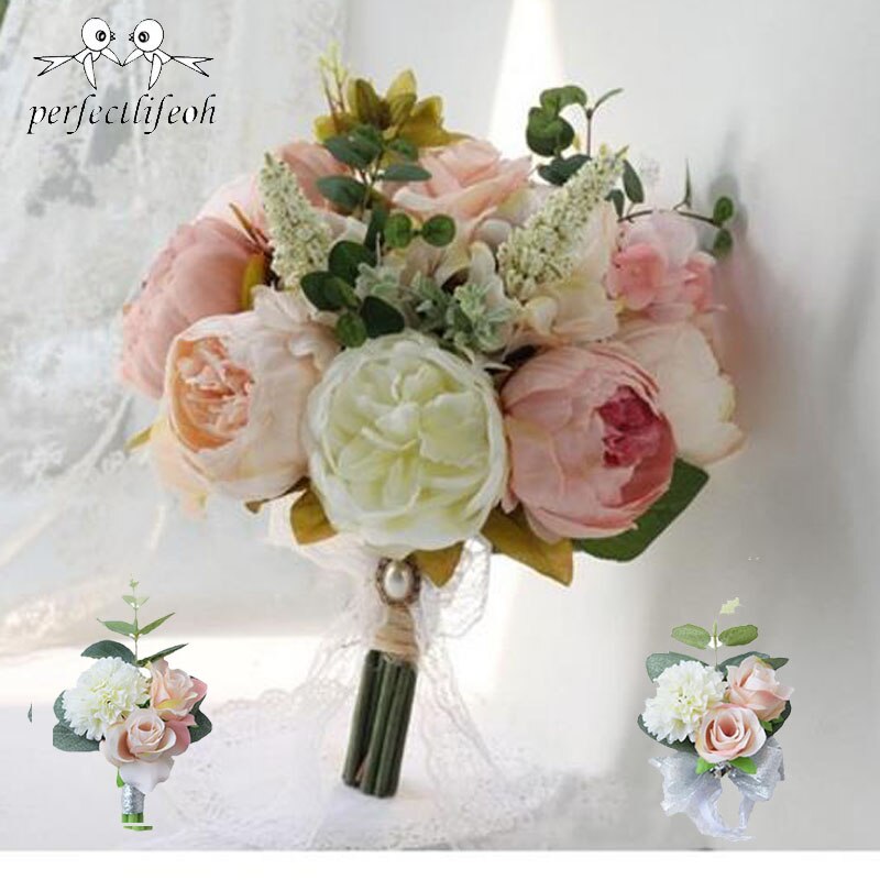 Perfectlifeoh-ramo de Camelias para boda, plantas florales, , ramo de recuerdo con mango de encaje, flores de boda con tema de jardín: 02