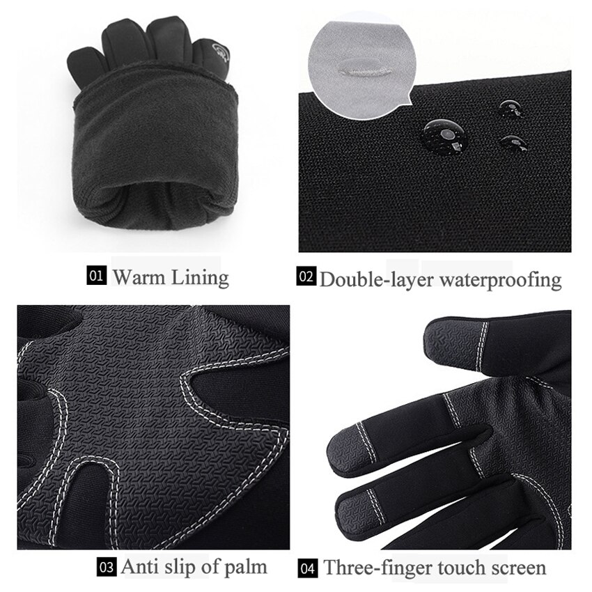 Höst vinter ridhandskar för män utomhus anti slip pekskärm vattentäta hanhandskar med dragkedja ficka bergsbestigning