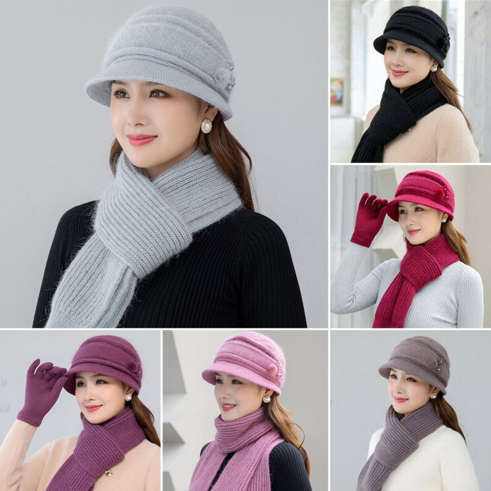 2/3pcs/Set Ladies Warm Thick Women Hat Scarf Set Knitted Beanies Caps Winter Hats Knitted Gloves Winter Hats