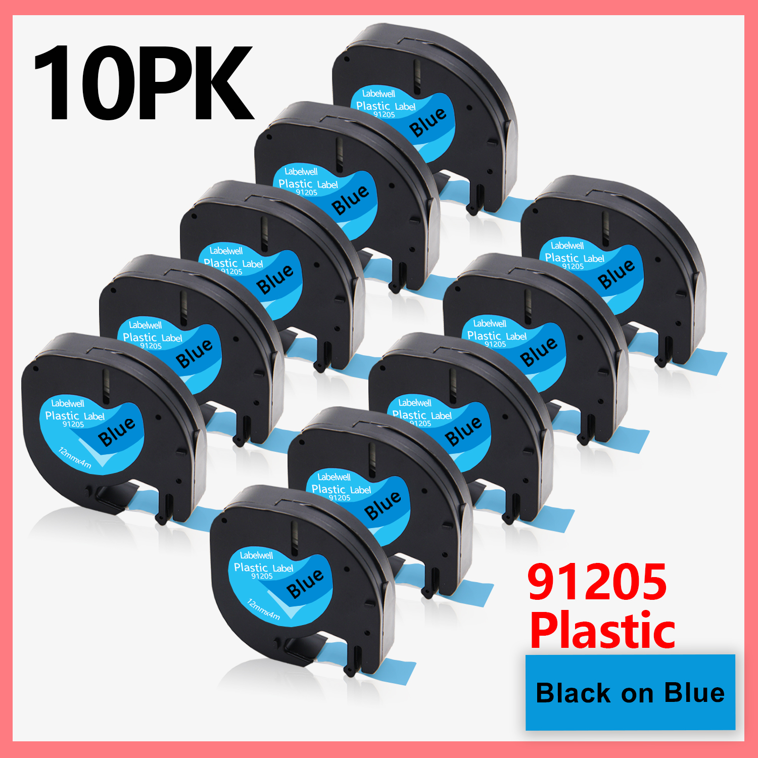 10PK Compatible Dymo LetraTag 91201 91202 12267 91200 91203 91204 91205 Plastic Label Tapes 12mm*4M for Dymo LT-100H LT-100T XR: 10PK Black on Blue