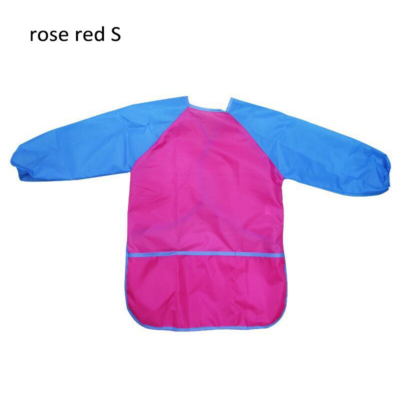 Unisex Waterproof Art Aprons Smock Nylon Long Sleeve Kids Painting Shirt Paint Apron Girl Boy School Painting Accessory: rose red S