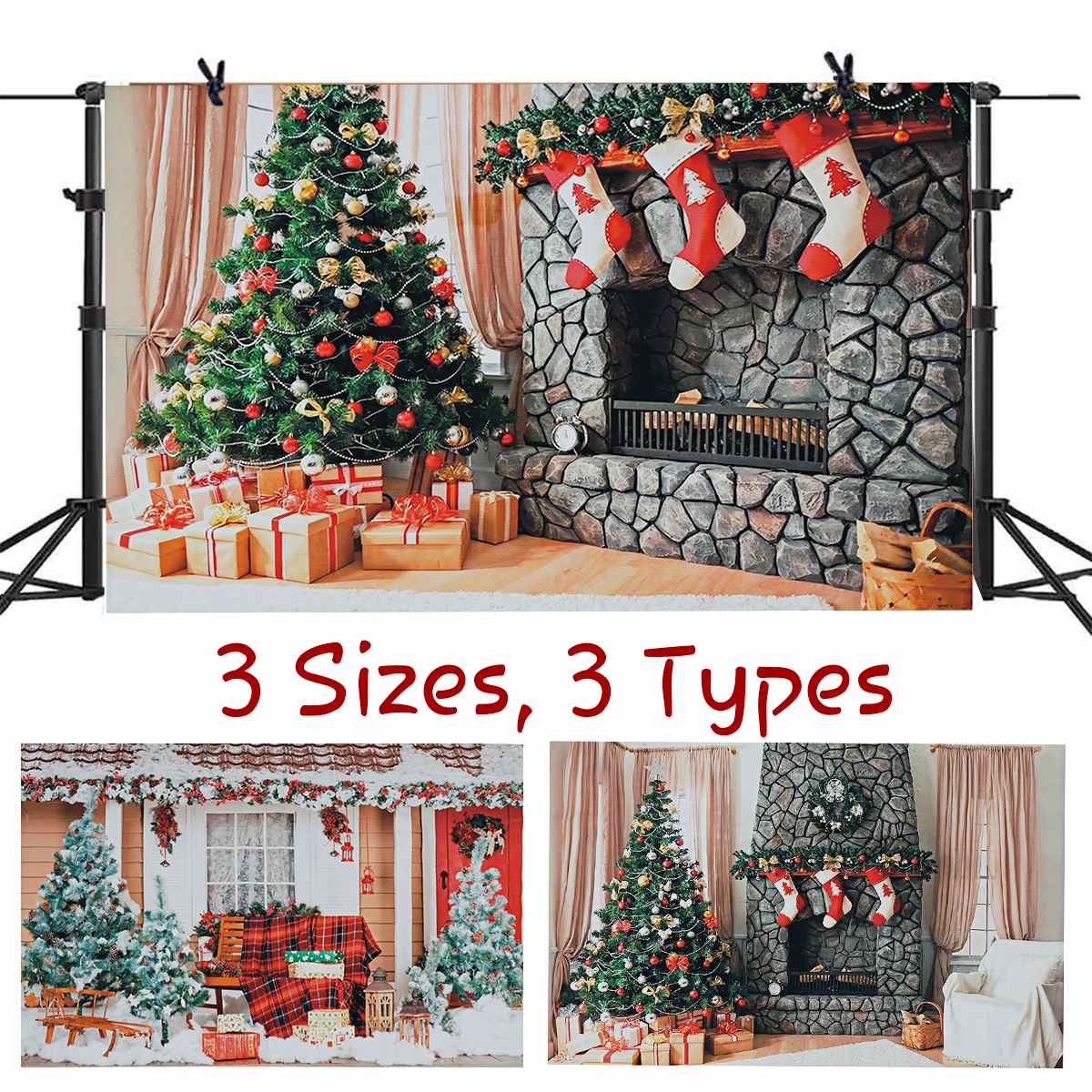 3 Stijlen Kerstboom Woondecoratie Haard Scene Fotografie Achtergronden Vinyl Jaar Achtergronden Voor Fotostudio Props