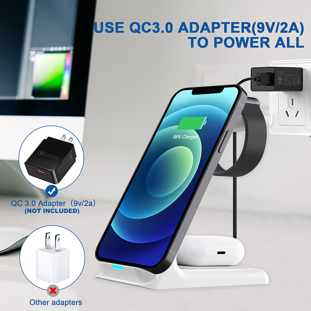 3 in ladestation mit qi-schnellladefunktion für iphone 13, 12, 11 xs, xr ,  x 8 , apple watch 7 , 6 5 4, 1 pro und iwatch
