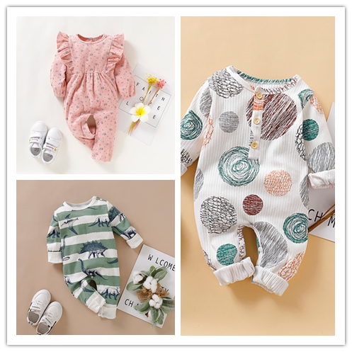 Herfst Baby Baby Jongen Meisjes Lange Mouw Cartoon Print Gestreepte Print Romper Jumpsuit Kleding Gratis Z4