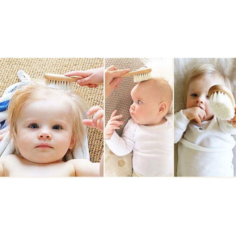 Naturlig ren uld blød babybørste træskaft børste baby hår kam spædbarn kam hoved hoved massager baby hårbørste babypleje