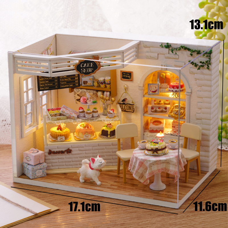 DIY 3D Bakkerij Poppenhuis Houten Miniatuur Poppenhuis Kit Meubels Modern Huis Model Speelgoed Kinderen Creatieve Meisje Verjaardagscadeautjes: Zilver