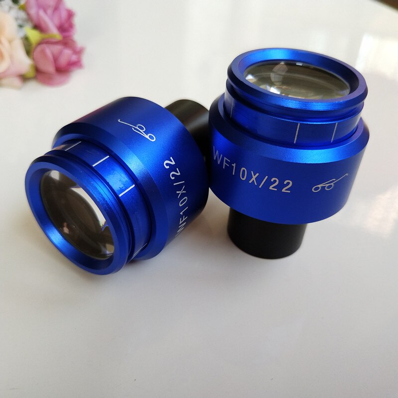WF10X 22mm Blue Shell Zoom Adjustable High Eyepoint Biological Microscope Eyepiece Lens 23.2mm with Rubber Eye Guards