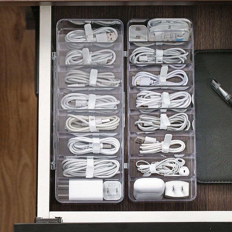 Kabel Opbergdoos Doorzichtige Plastic Data Line Opslag Container Voor Bureau Briefpapier Multifunctionele Headset Data Laadkabel