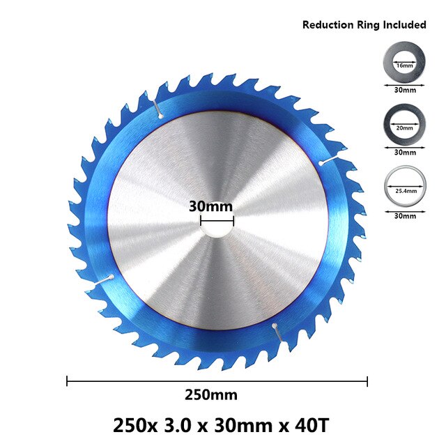 1pc 210 250 255 300mm Circular Saw Blade Nano Blue Coated TCT Saw Blade 24T 28T 40T 80T Carbide Wood Cutting Disc: 250x30x40T