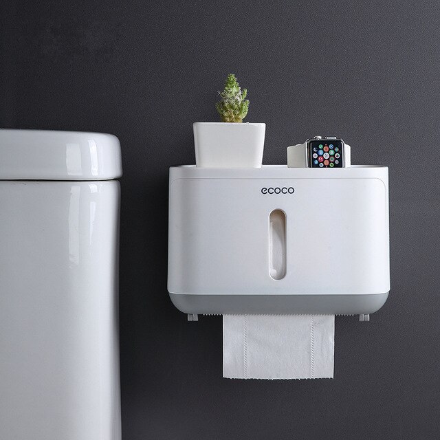 Toiletpapirholder vandtæt vægmonteret toiletpapirbakke rullepapirrør opbevaringsbakke bakke tissue box hylde badeværelse produkt: 03 lysegrå