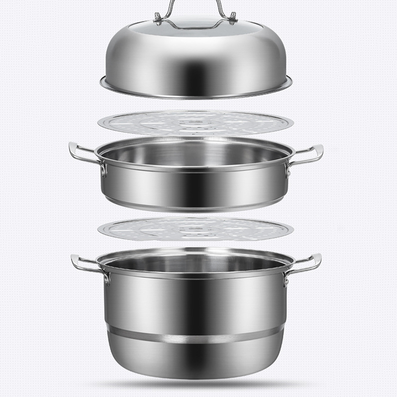 1 pcs 3 layer Thicken Stainless Steel Three-tier Multi-function Steamer Soup Steaming Pot Cookware Cooker Gas Stove supplies