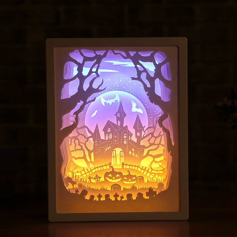 3D Licht LED Papier Carving Licht Kerstverlichting Handgemaakte Papier Baby Gelukkige Verjaardag: CAsTlE