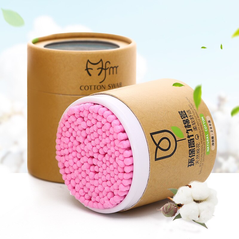 200pcs/Box Double Head Cotton Swab Bamboo Sticks Cotton Swab Disposable Natural Wooden Ear Swab Makeup Buds Nose Ears Cleaning