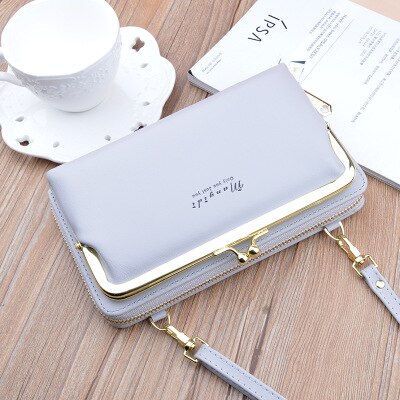 Vrouwen Tas Grote Scherm Telefoon Tas Vrouwen Portemonnee Lange Rits Schoudertas Mode Messenger Bag Portemonnee Lederen Crossbody portemonnee: gray
