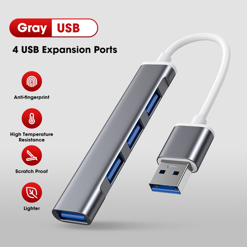 USB C HUB USB 3.0 HUB Splitter 3 USB-C Dock Adapter USB-C 3.1 Multi Port Dock Adapter For Macbook Pro HUAWEI Matebook Computer: USB3.0 Gray