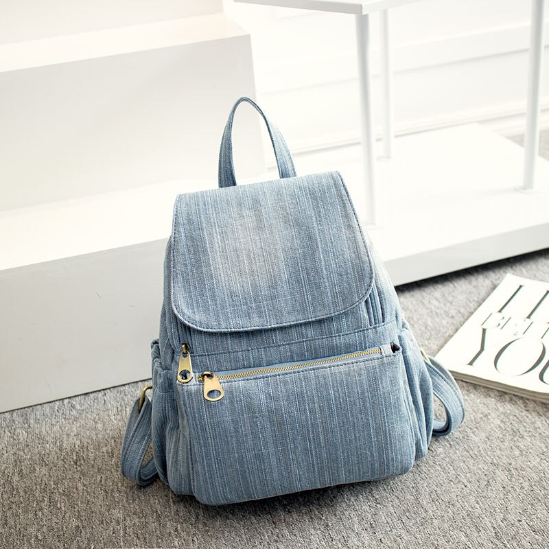 Student Schooltas Travel Knapzak Rugzak Mochila Blauw Casual Denim Vrouwen Rugzak Grote Capaciteit Canvas Jeans: Light blue