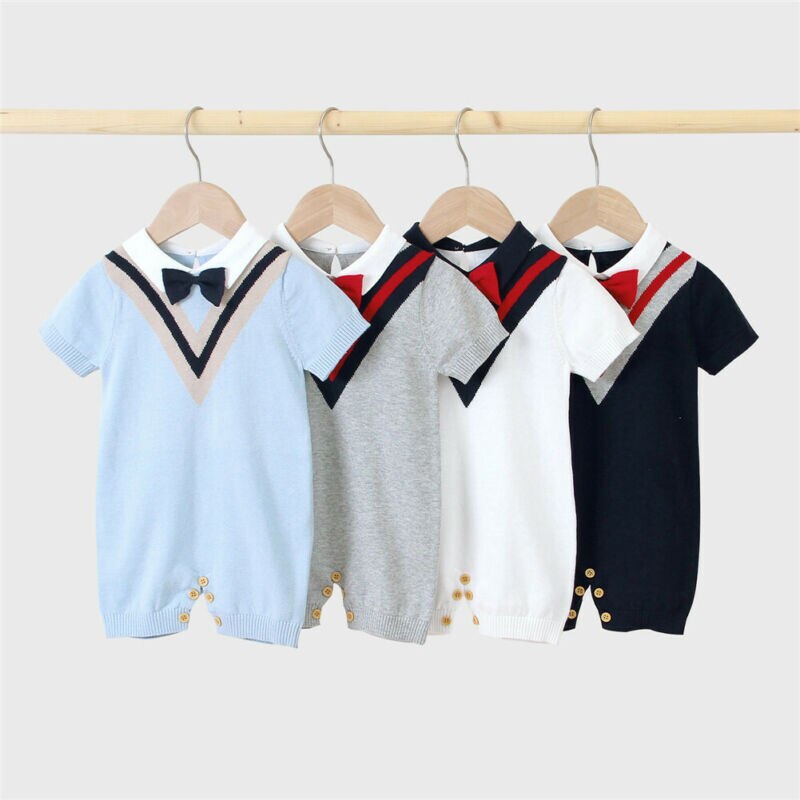 Zomer Baby Baby Jongen Rompertjes Gentleman Strik Kraag Zachte Romper Overall Outfit 0-24M