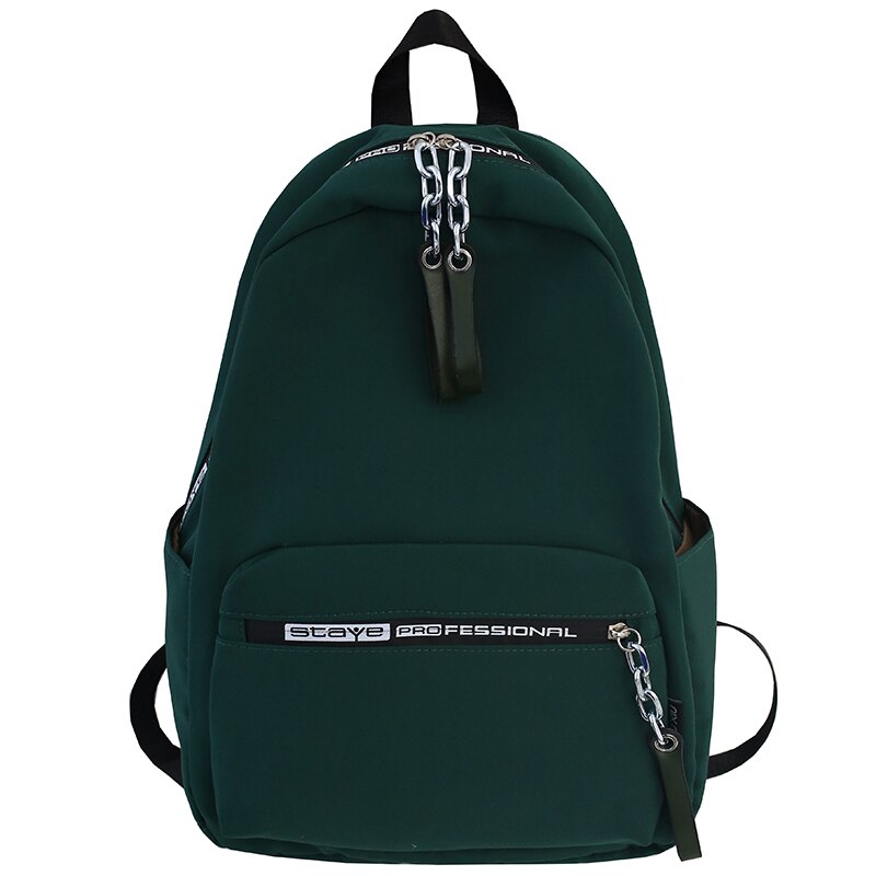 Female Backpack Women Chain Cute Harajuku School Backpacks for Teens Girl Waterproof Nylon Luxury Ladies Kawaii Bag Book: dark green