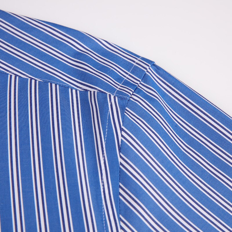 Men's Vertical Striped Dress Shirt Pocket-less Casual Standard-fit Long Sleeve Semi-formal Office Shirts