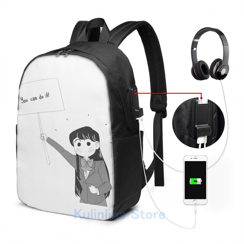 Lustiger grafikdruck: komi-san, du schaffst das! usb-lade-rucksack, herren-schulrucksack, damen-reiserucksack, laptoptasche: Usb-rucksack 17 in