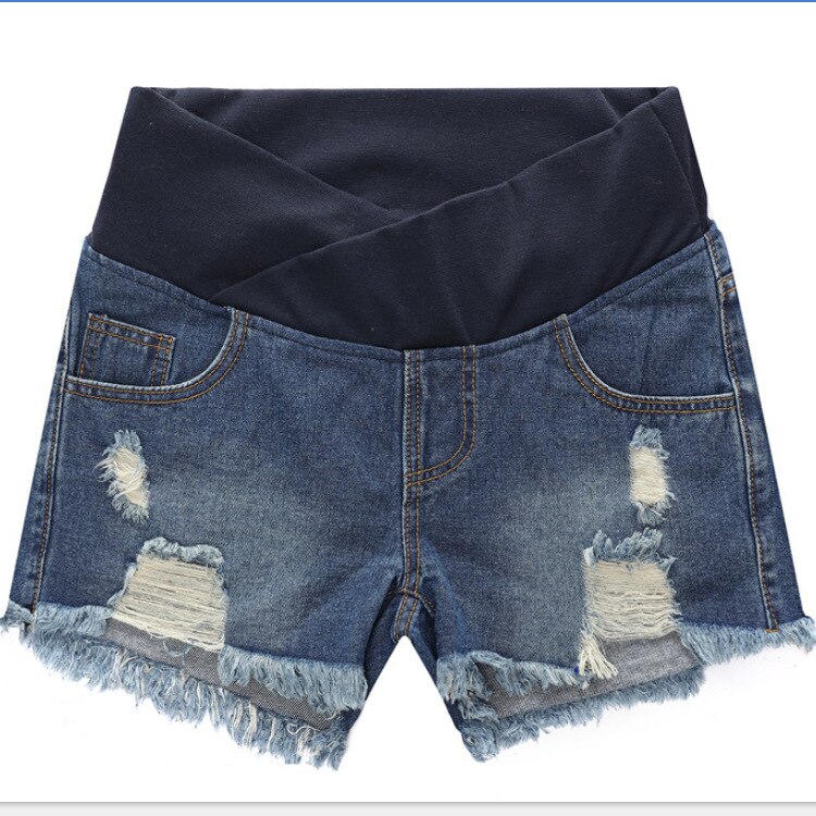 Niedrigen Taille Denim Mutterschaft kurze Hose Sommer Kühl Zerrissene Jeans Für Schwangere Frauen Kleidung Mit Tasche Hosen Schwangerschaft kurze Hose: Blau / L