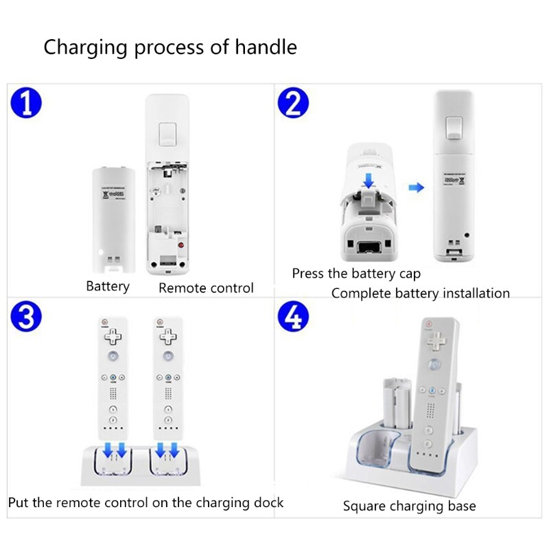 4 in 1 LED Remote Control Charging Dock Station + Rechargeable 4 x 2800mAh Battery USB Cable for WII / WII u