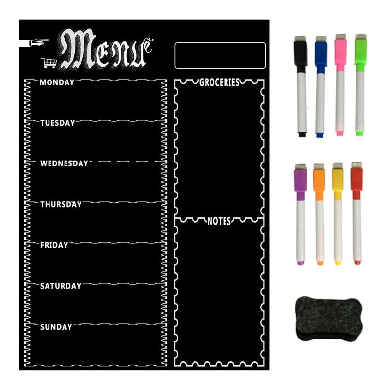 Magnetic Refrigerator Chalkboard,Weekly Menu, Meal Planner, Grocery Shopping List, Board, for Kitchen Fridge