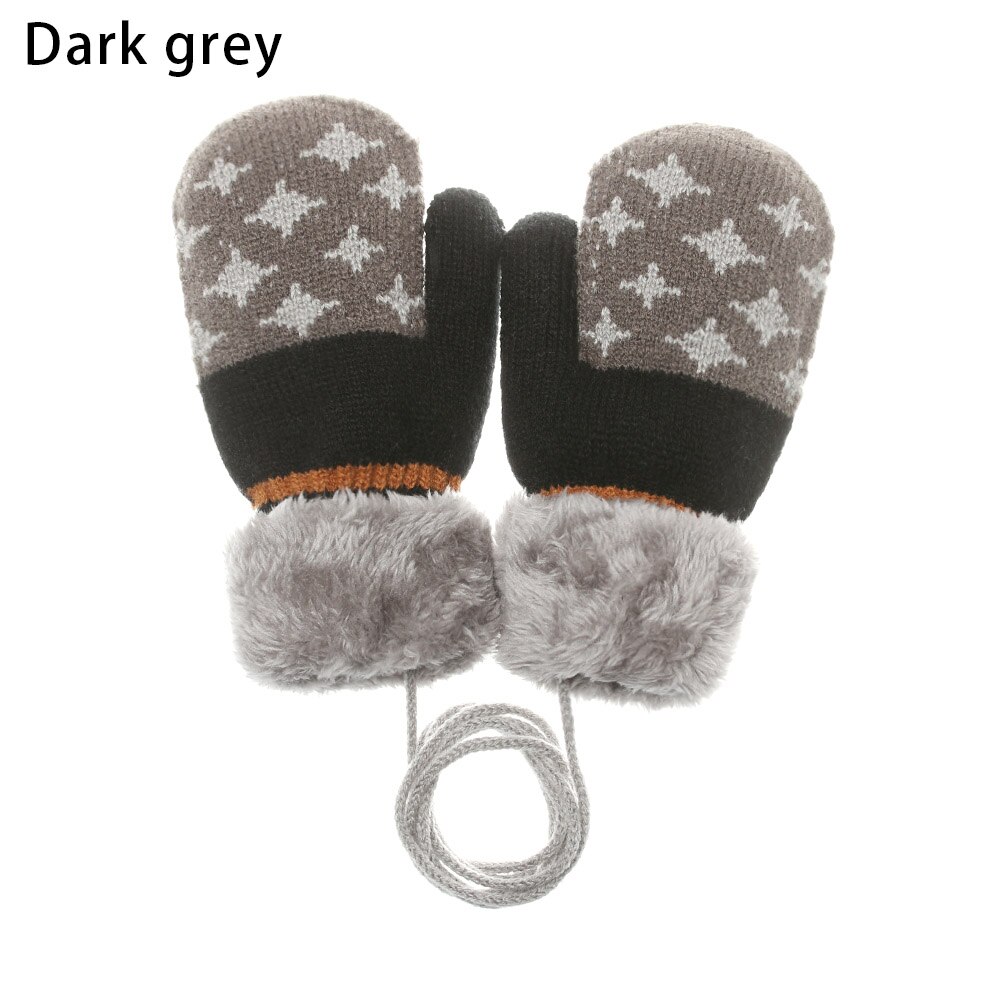 lindo patrón de estrellas de dibujos animados bebé guantes recién nacidos niños invierno tejer lana mitones niños terciopelo grueso mantener el dedo: dark grey