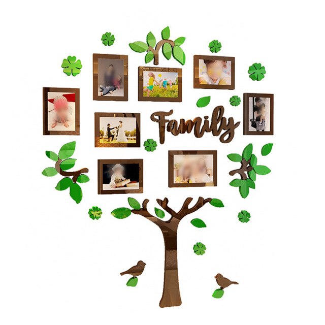 DIY Family Tree Wall Stickers Photo Frame Picture Collage Home Decoration Acrylic Wall Decals Poster Living Room Wallpaper: Dark green