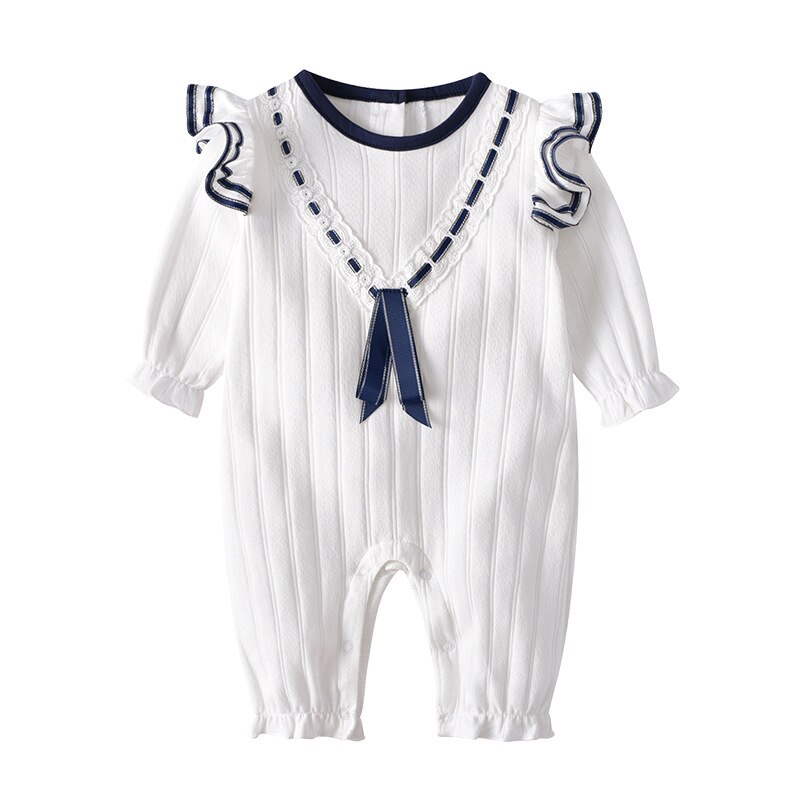 Marineblå hvid blå små børn 1-24 måneder jumpsuit 100%  bomuld blødt gulv crawling dragt afslappet motion indendørs baby tøj