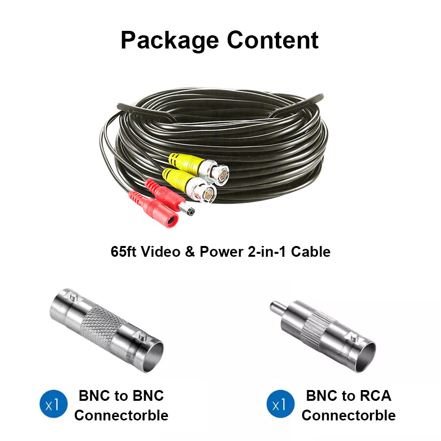 Kpay Camera Cable BNC + DC 2 in 1 Connector Plug for CCTV Security Monitor Video DVR Coaxial 50m/40m/30m/25m/20m/15m/10m/5m
