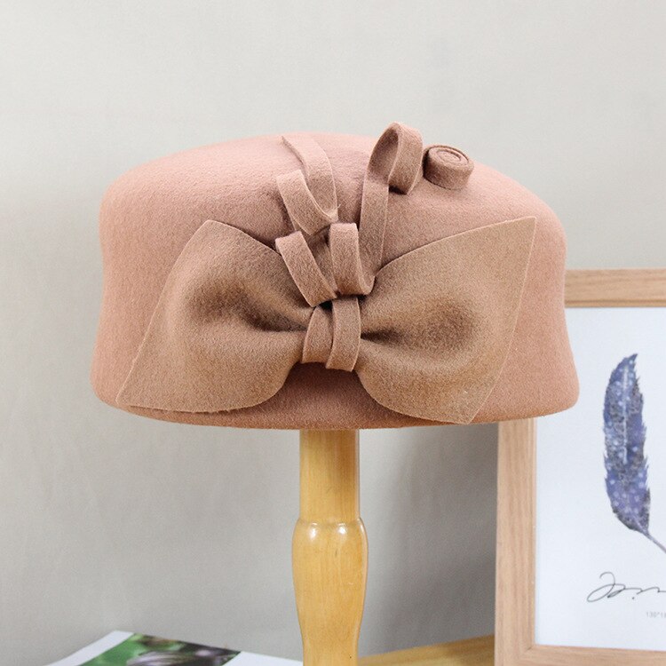100% Wolvilt Baretten Vrouwen Party Bloem Formele Fedora Hoed Banket Grace Wollen Bunker Cap Mooie Tovenaar
