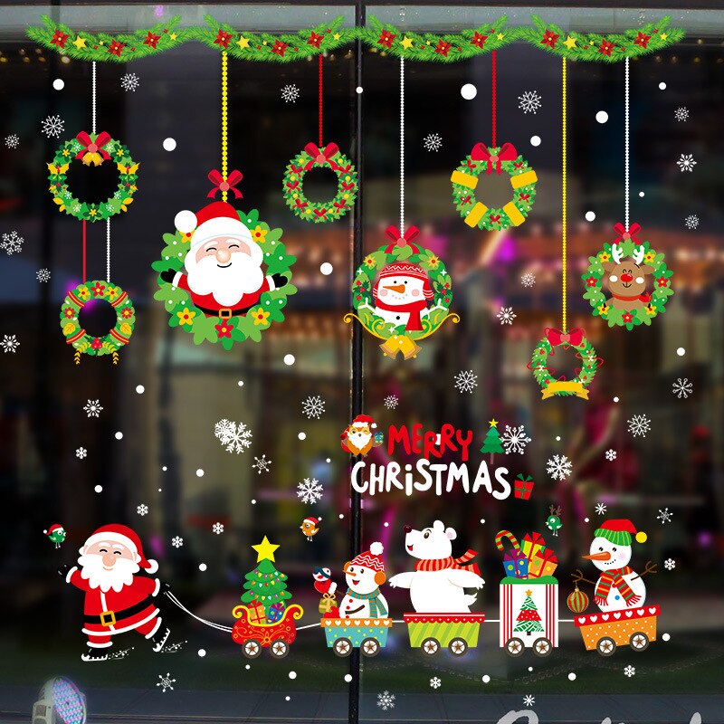 Santa Claus train window decoration store glass door self adhesive traceless wall sticker wallpaper
