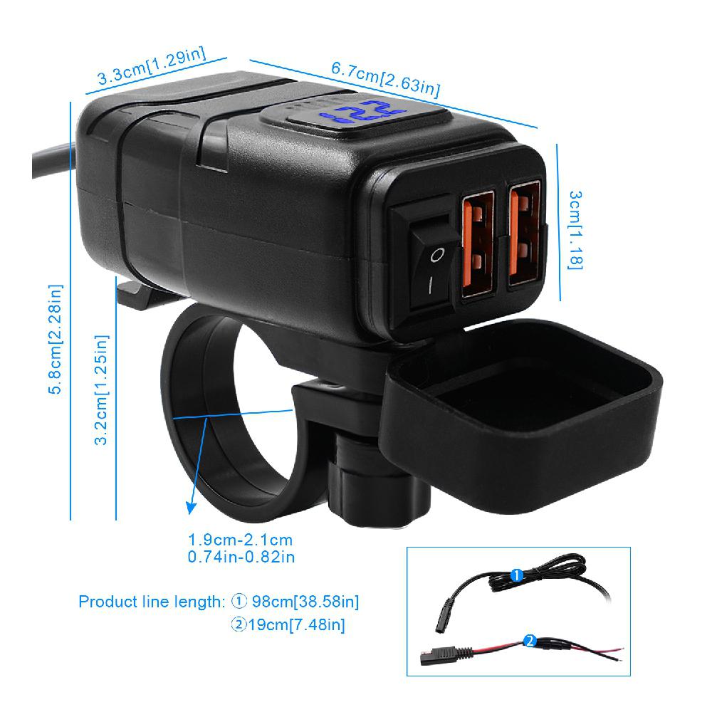 Motorcycle Vehicle-mounted Charger Waterproof Dual QC 3.0 Quick Charges 12V Phone Charger Voltmeter Switch Motor Fast Charging