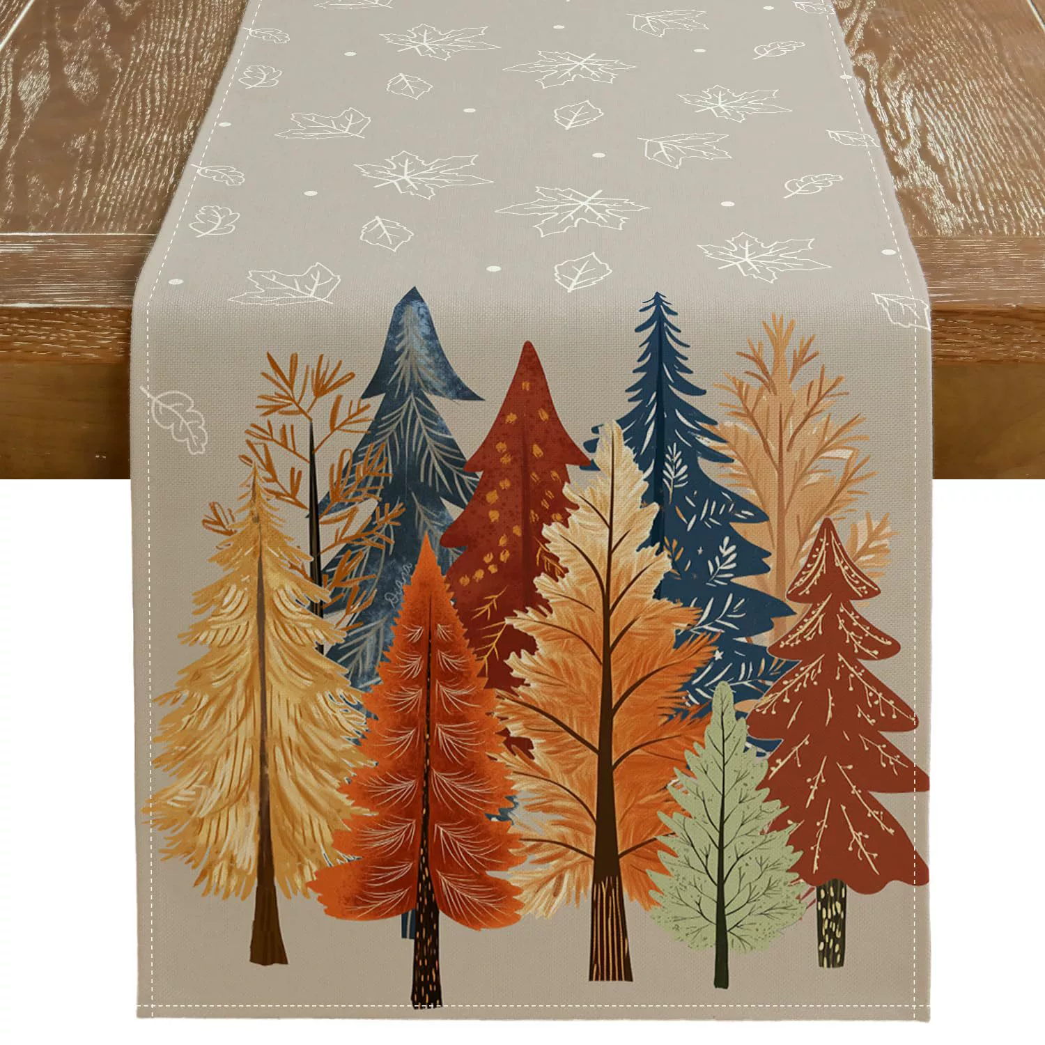 Höst akvarell träd och lönnlöv bordslöpare, rustik bondgård höst thanksgiving dekor för kök matsal fest orange: 30*180cm / Vinröd
