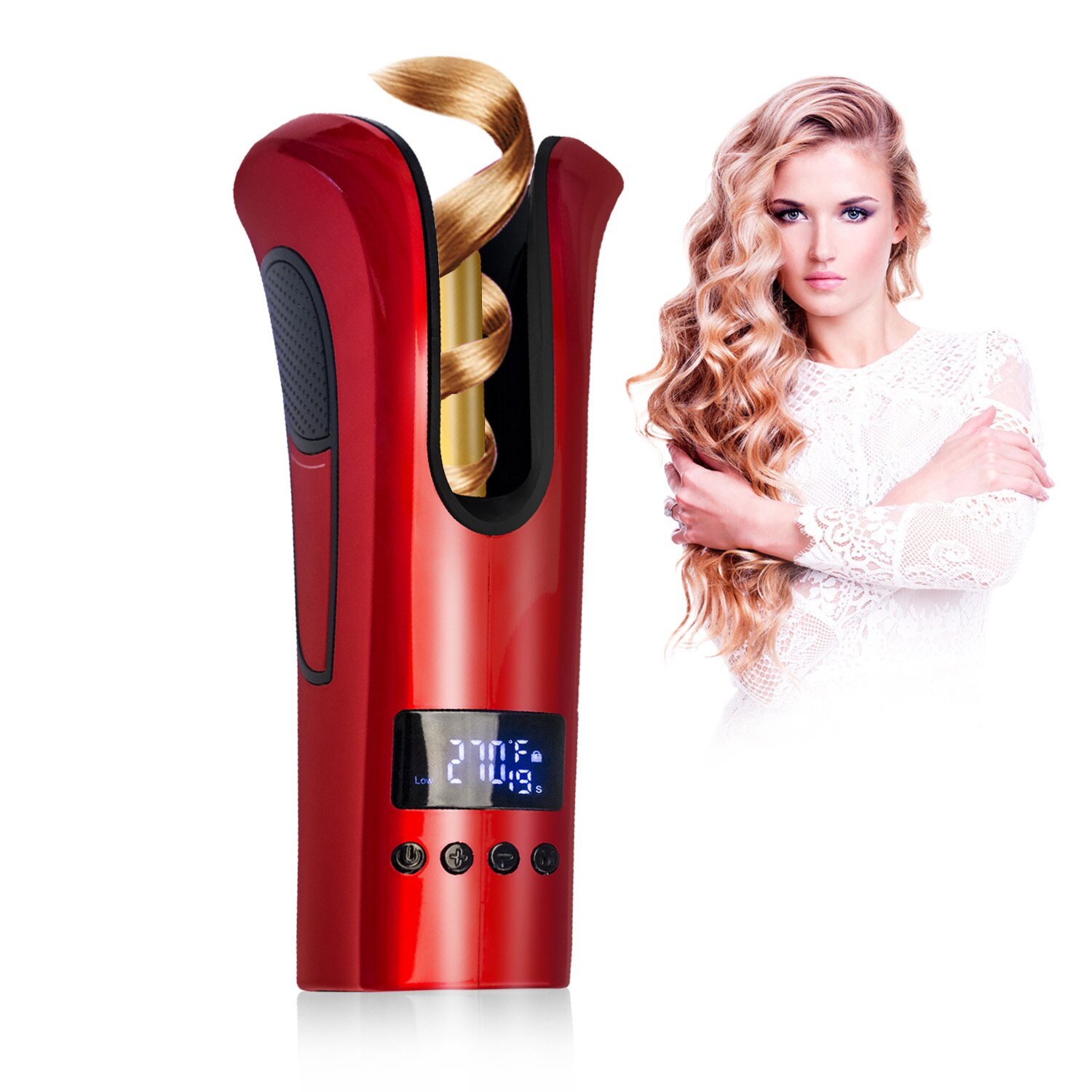 Multi-Function LCD Automatic Hair Curler Spin & N Curl 1 Inch Iron Curling Air Wand Styling Salon Tool Tourmaline Ceramic Heater: Red with box / UK