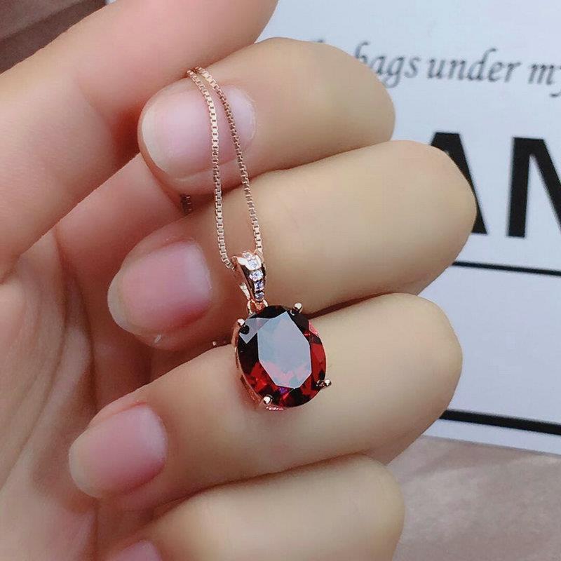 Garnet Pendant Simple Clavicle Ruby Necklace Girls' Day Jewelry Accessories: Default Title