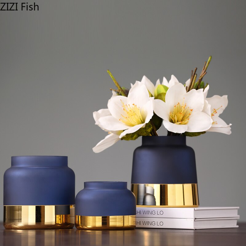 European Style Frosted Glass Vase Living Room Floral Hydroponic Flower Arrangement Blue Phnom Penh Family Vase Home Decoration