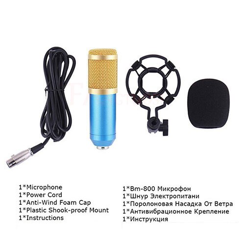 Micrófono condensador BM 800 micrófono de grabación de sonido con soporte de choque para Radio Braodcasting canto grabación KTV Karaoke Mic: blue
