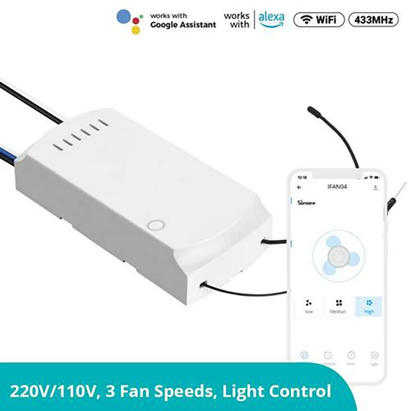 Sonoff ifan 04 l/ h wifi takvifte og lysbryter kontroller støtte 433 mhz rf fjernkontroll smart hjem via alexa google hjem