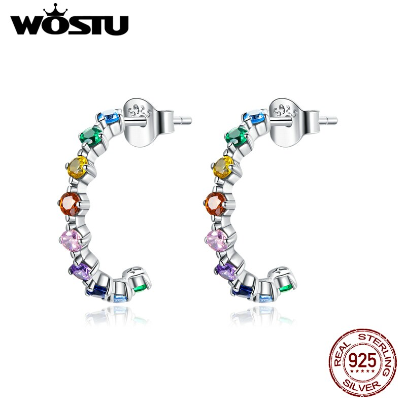 WOSTU Arco Iris aretes de tachuela de amor de de gota de cristal de Plata de Ley 925 de de plata de pendientes para el de las mujeres joyería fina: BKE1014