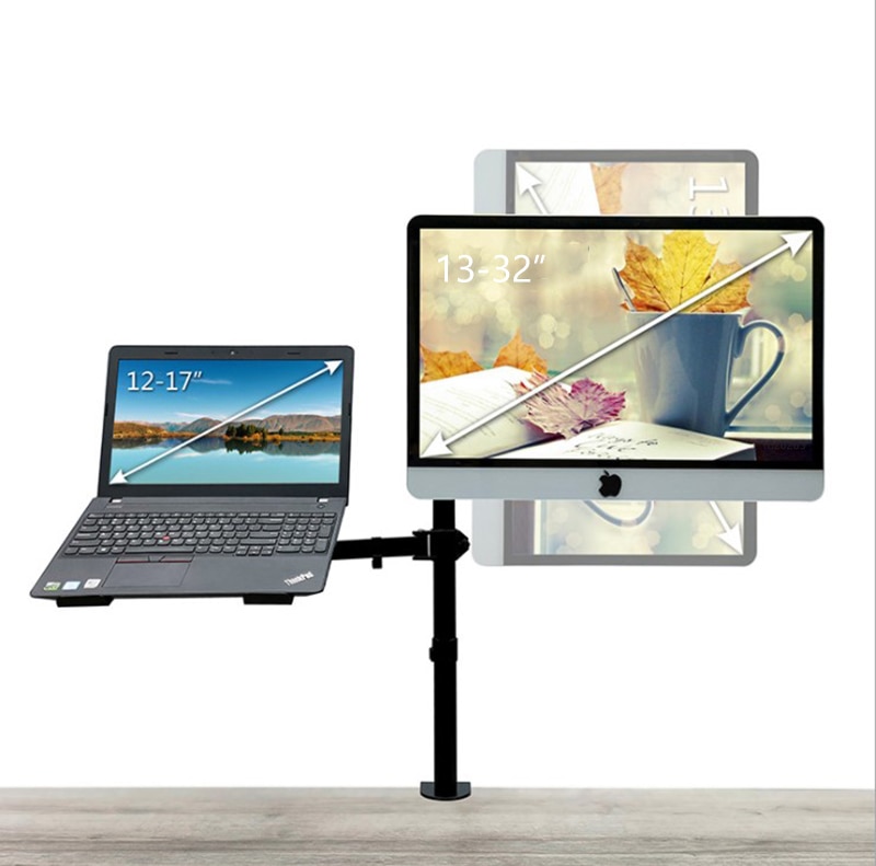 M074 Dual LCD Monitor Schreibtisch Montieren Voll Einstellen Stehen mit extra Laptop Fach für Laptop Notizbuch bis zu 17 "und Bildschirm bis zu 32"