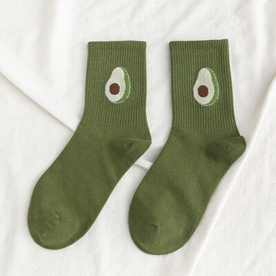 Funny Socks Women Casual Cartoon Fruit Embroidered AVocado Bunching Sock Happy Japanese-Style Harajuku Skateboard Socks: Green