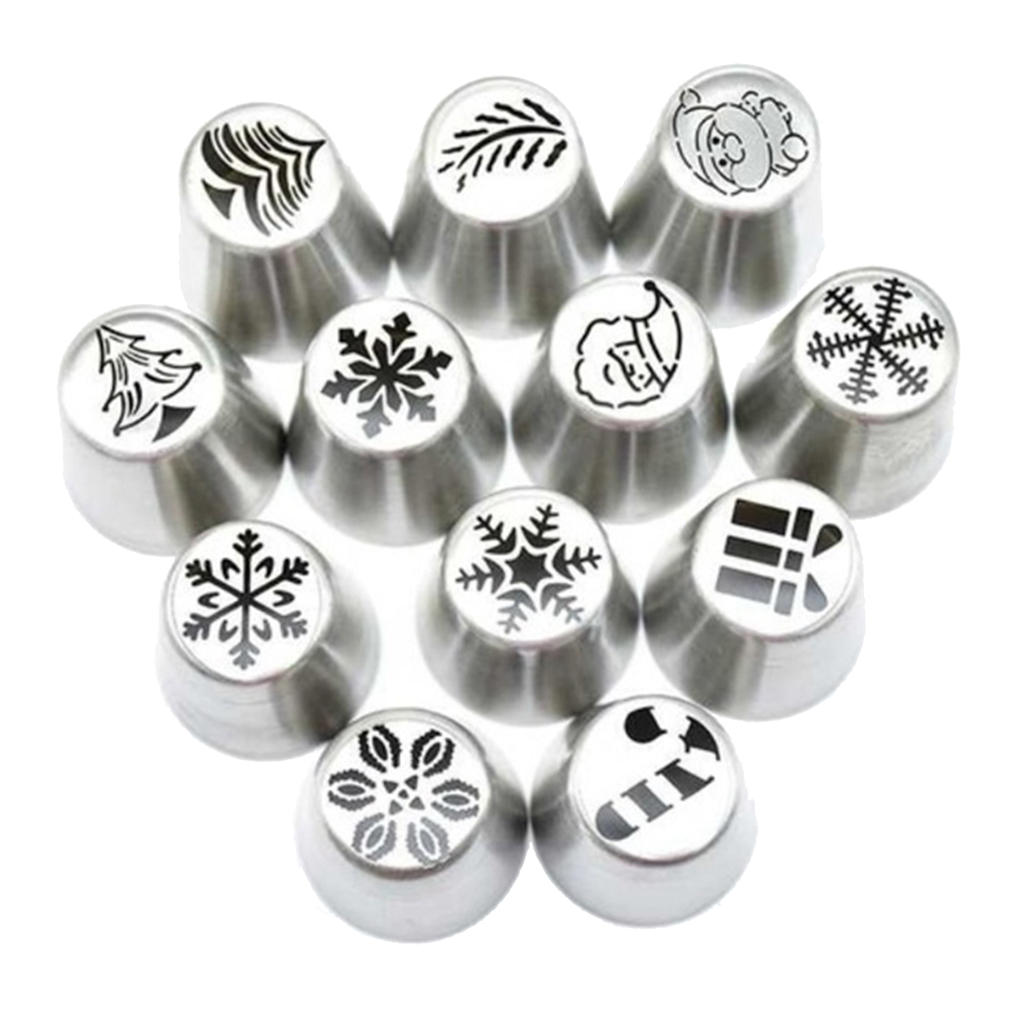 12 Stuks Rvs Kerst Pastry Icing Piping Nozzle Set, Grote Bakken