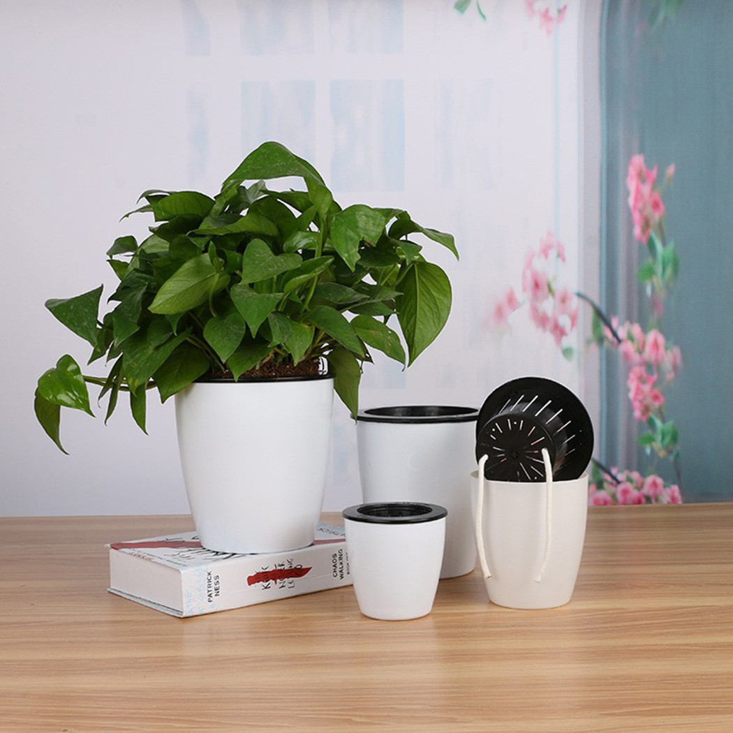 Lazy Flower Pot Flowerpot Imitation Porcelain Series Plastic Self Watering Pot Outer Inner Green Plants Pot For Home Decoration