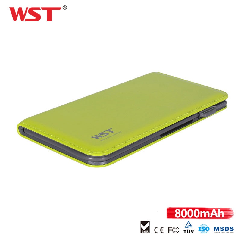 WST Quick Charge PowerBank 8000mAh Ultra Dunne Externe Draagbare Batterij Met ingebouwde Kabel Voor IOS Android Caricatore Portatile