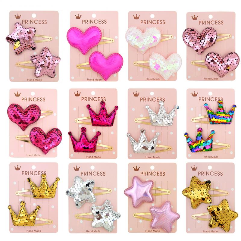 Horquilla de pelo para niña, pasador de pelo de Color degradado con lentejuelas, Corona de amor de estrella de cinco puntas, horquilla dorada con clip BB, accesorios para el cabello, tocado