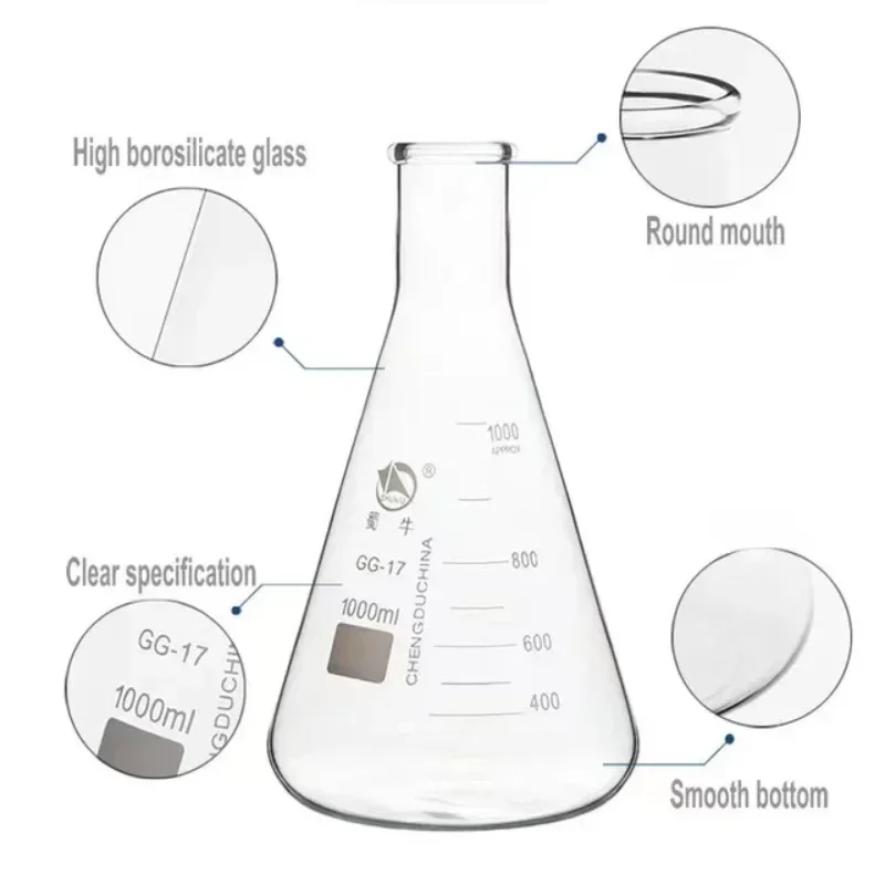 1 szt. 50 ml robić 2000 ml szklana kolba Erlenmeyera w kształcie stożka butelka robić eksperymentu laboratoryjnego kolba trójkątna z dużymi ustami